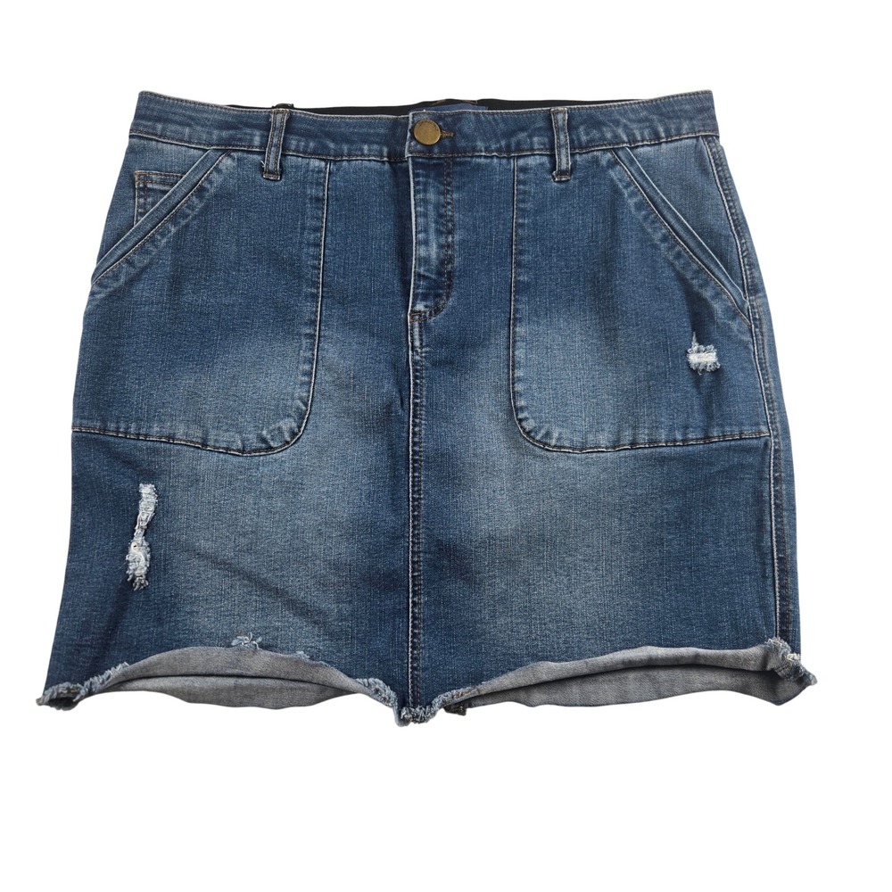 Democracy Ab Solution Denim Skirt Womens Size 14 Blue Distressed Stretch‎